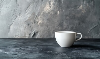 Wall Mural - A White Mug Sits On A Dark Grey Tabletop