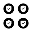 © ElsaNur - Shield with check mark icon set on black circle. Defense, security with checkmark sign symbol