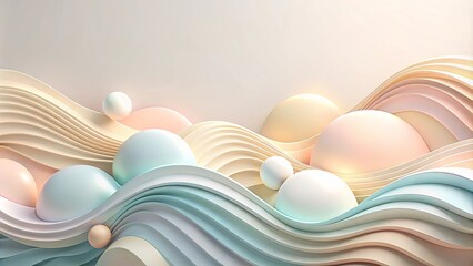 Wall Mural - Abstract Pastel Spheres and Flowing Curves A Modern Art Design Concept