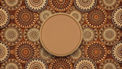 Wall Mural - Elegant Brown Mandala Design with Central Circular Frame for Text or Image