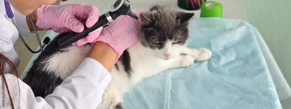 Examination of cat ear and tympanic membrane in veterinary clinic Stock ...