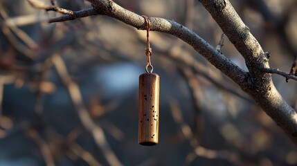 Wall Mural - Wooden Pendant Hanging on a Tree Branch: Nature-Inspired Jewelry