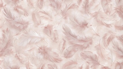 Wall Mural - Delicate blush pink feathers scattered on a soft background, creating a tranquil and serene texture