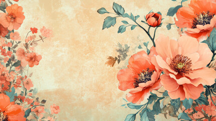 Poster - Vector retro floral background with flowers. Element for design vintage wallpaper. 