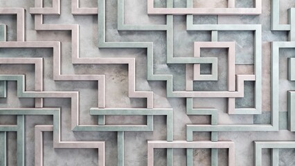 Wall Mural - Abstract Geometric Maze Pattern Intertwined Pathways of Pale Pink and Sage Green