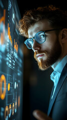Aufkleber - A focused professional examining digital data visualizations.