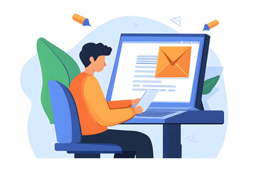 Poster - A person seated at a computer, reviewing an email on the screen.