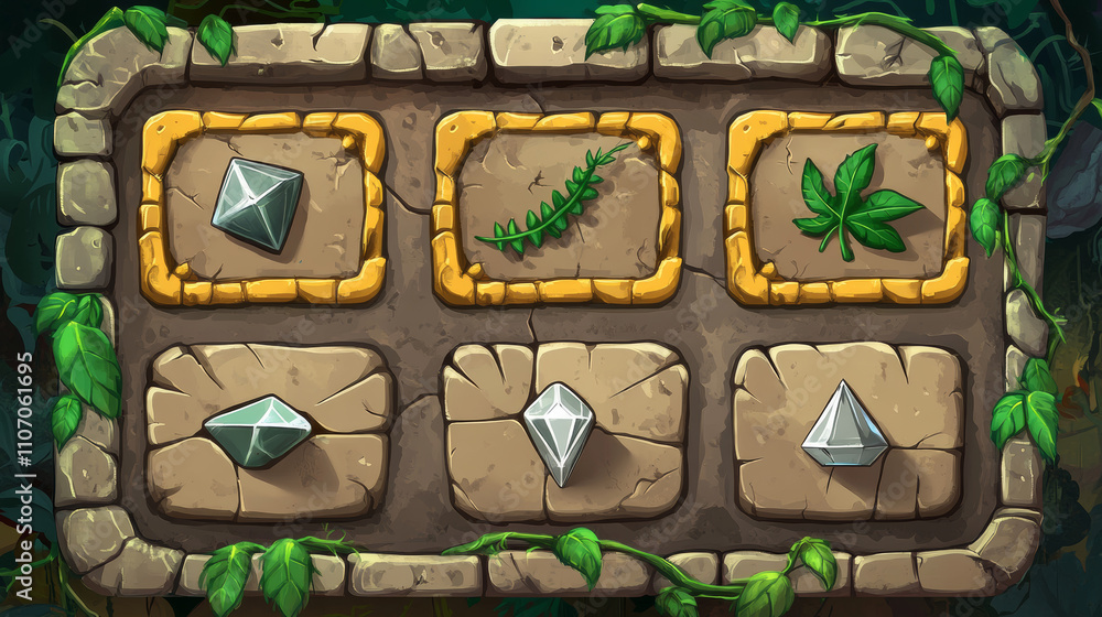 Jungle stone game ui buttons set isolated on white background. Vector ...