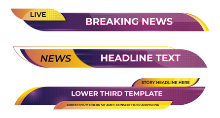 Wall Mural - Lower third banner. Broadcast news lower third banner template design. Lower third bar template for breaking news. Video headline title