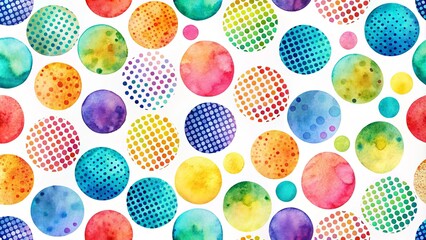 Wall Mural - Vibrant Watercolor Circles Pattern with Dotted Textures A Colorful Seamless Design for Textile or Wallpaper