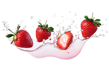 Aufkleber - High-Quality PNG of Strawberry juice splashing with its fruits Isolated on White Background – High Resolution