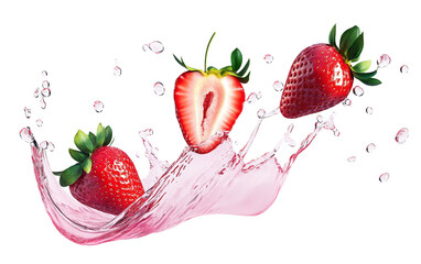Aufkleber - High-Quality PNG of Strawberry juice splashing with its fruits Isolated on White Background – High Resolution