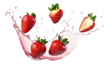 Aufkleber - High-Quality PNG of Strawberry juice splashing with its fruits Isolated on White Background – High Resolution