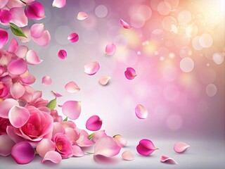 Wall Mural - Realistic Border Design Featuring Falling Pink Rose Petals on a Light Background with Generous Copy Space for Elegant Invitations and Floral Decor