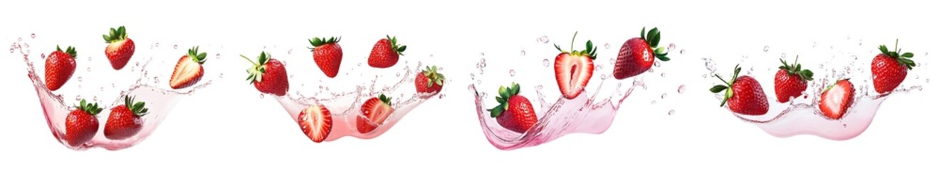 Aufkleber - High-Quality PNG of Strawberry juice splashing with its fruits Isolated on White Background – High Resolution