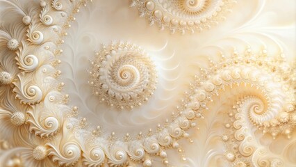 Wall Mural - Elegant Cream and Gold Spiral Fractal Design Featuring Intricate Swirls and Pearls