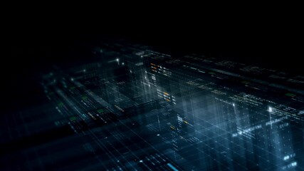 Fototapete - Futuristic network simulation blending AI, quantum physics, and deep learning, with a particle matrix analyzing data in a sleek, HUD-style interface
