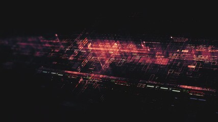 Fototapete - Futuristic network simulation blending AI, quantum physics, and deep learning, with a particle matrix analyzing data in a sleek, HUD-style interface