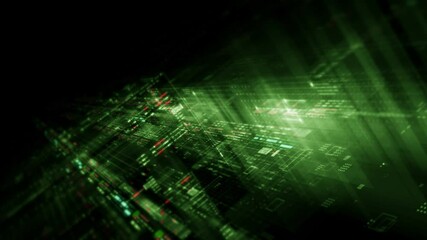 Fototapete - Futuristic network simulation blending AI, quantum physics, and deep learning, with a particle matrix analyzing data in a sleek, HUD-style interface