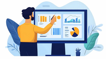 Leinwandbilder - A person analyzing data on a computer screen with various charts and graphs.