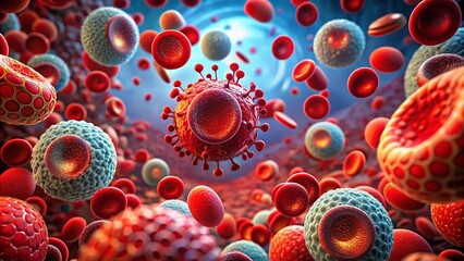 Wall Mural - Stunning 3D Render of Human Blood Cells Showcasing the Intricacies of Red Blood Cells in a Vivid and Detailed Architectural Perspective for Scientific Exploration