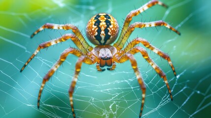 A close-up of a spider on its web.