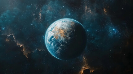 Wall Mural - Space exploration concept with a planet, stars, and distant galaxies, with a clear, open area for copy space.