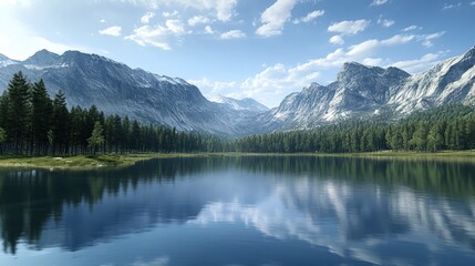  A pristine lake surrounded by mountains and forests, illustrating the balance between water resources and the natural environment.