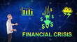 © thodonal - A financial crisis concept explained by a businessman on a wall screen