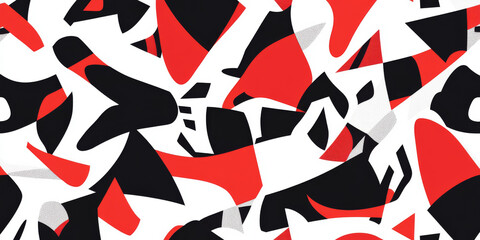 Wall Mural - A dynamic abstract pattern featuring bold geometric shapes in contrasting colors like red, black, and white. The design is energetic and modern, suitable for creative projects.