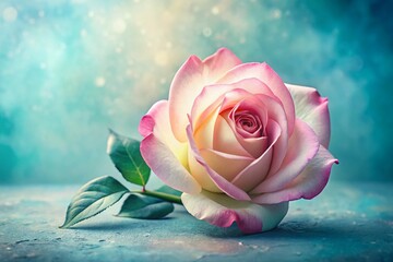 Wall Mural - Stunning Pink and White Rose Against a Soft Blue Background for Digital Art Displays and Floral Design Projects