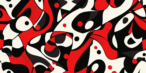 Wall Mural - A dynamic abstract pattern featuring bold geometric shapes in contrasting colors like red, black, and white. The design is energetic and modern, suitable for creative projects.