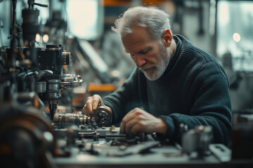 Fototapete - CNC machine operator skillfully crafting precision parts in workshop