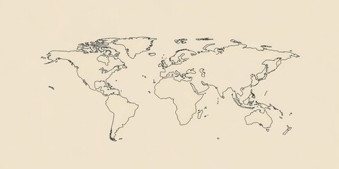 Wall Mural - a minimalist line drawing of a world map with simple country outlines, perfect for modern design pro