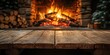 © Lubos Chlubny - Burning fireplace warming wooden floor in cozy mountain cabin