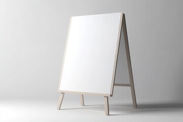 Wall Mural - A blank white sign on a wooden easel stands on a white background.