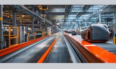 Poster - A modern industrial facility with conveyor belts and packaged goods.