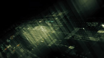 Fototapete - Futuristic network simulation blending AI, quantum physics, and deep learning, with a particle matrix analyzing data in a sleek, HUD-style interface