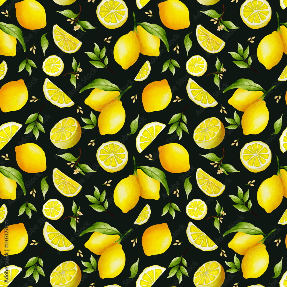 lemons, lemon, yellow, greenery, pattern, aesthetics, watercolor ...