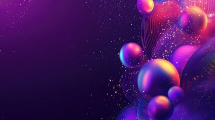 Wall Mural - Vibrant abstract spheres and waves in a cosmic purple and orange color scheme.