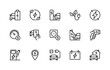 © Andrey - Car charging station vector linear icons set. Isolated icon collection such as car, battery, green energy, electric vehicle and more.