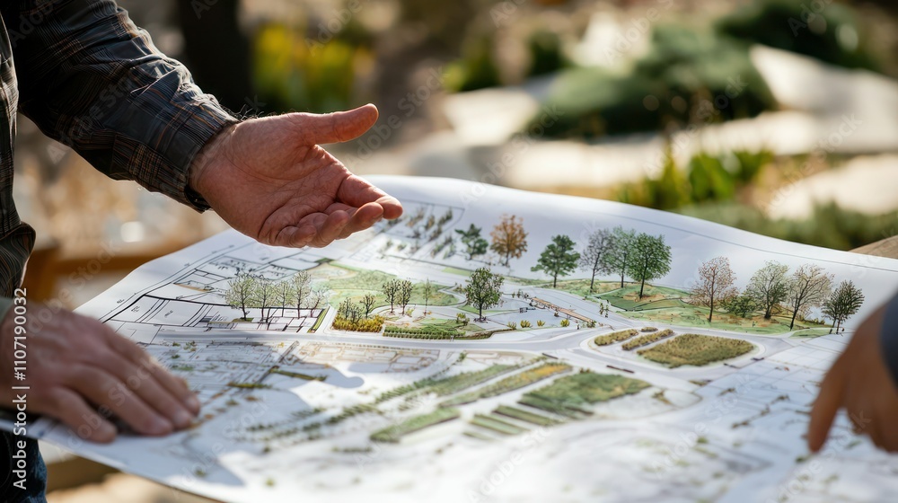 Foto A landscape architect presenting design ideas to a client, using ...