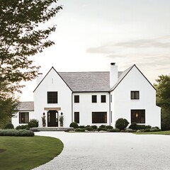 Wall Mural - White farmhouse with paved driveway, creating a classic yet modern aesthetic. - Image #3 @PrideWalaBrother