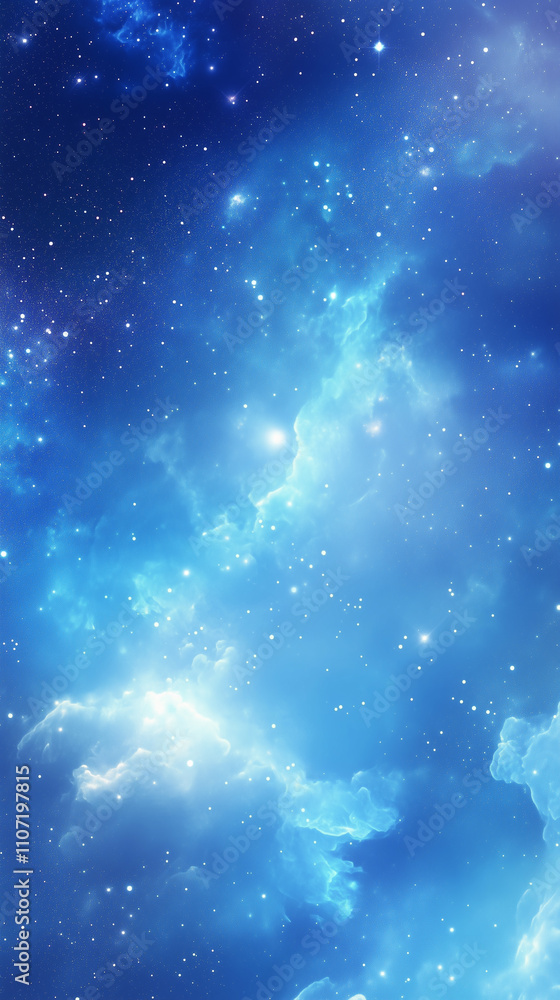 Beautiful blue sky with white stars and clouds, creating an ethereal ...