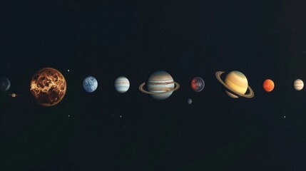 Wall Mural - planetary system with star in dark space image. fantasy celestial bodies row photography scene wallp