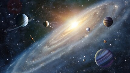Wall Mural - fantastic luminous galaxy and celestial bodies image. universe depth beauty in starry sky photograph