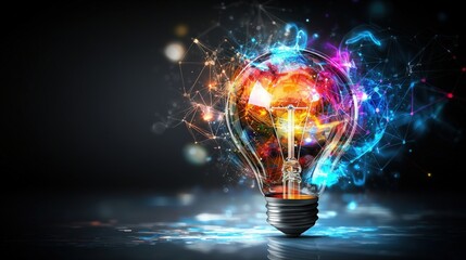 Fototapete - Innovative light bulb concept creative infographic design for inspirational economic growth and vibrant technology