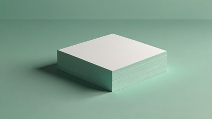 Sticker - White square shape business card mockup stacking on green mint pastel color table background. Branding presentation template print. 2.5 x 2.5 inch paper size cover. 3D illustration rendering