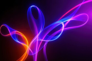 Wall Mural - vibrant neon light trails forming dynamic abstract shapes in motion on dark background.