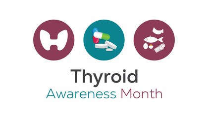 Wall Mural - Thyroid Awareness Month observed each year during January. Healthcare Medical Awareness concept. Vector template for banner, greeting card, poster with background.